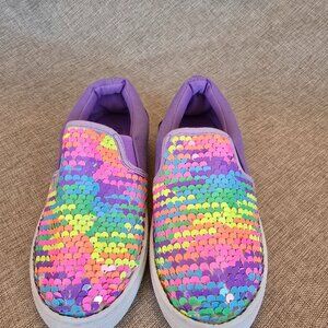 Kids Purple Sequin Canvas Slip On Sneakers, Size 12